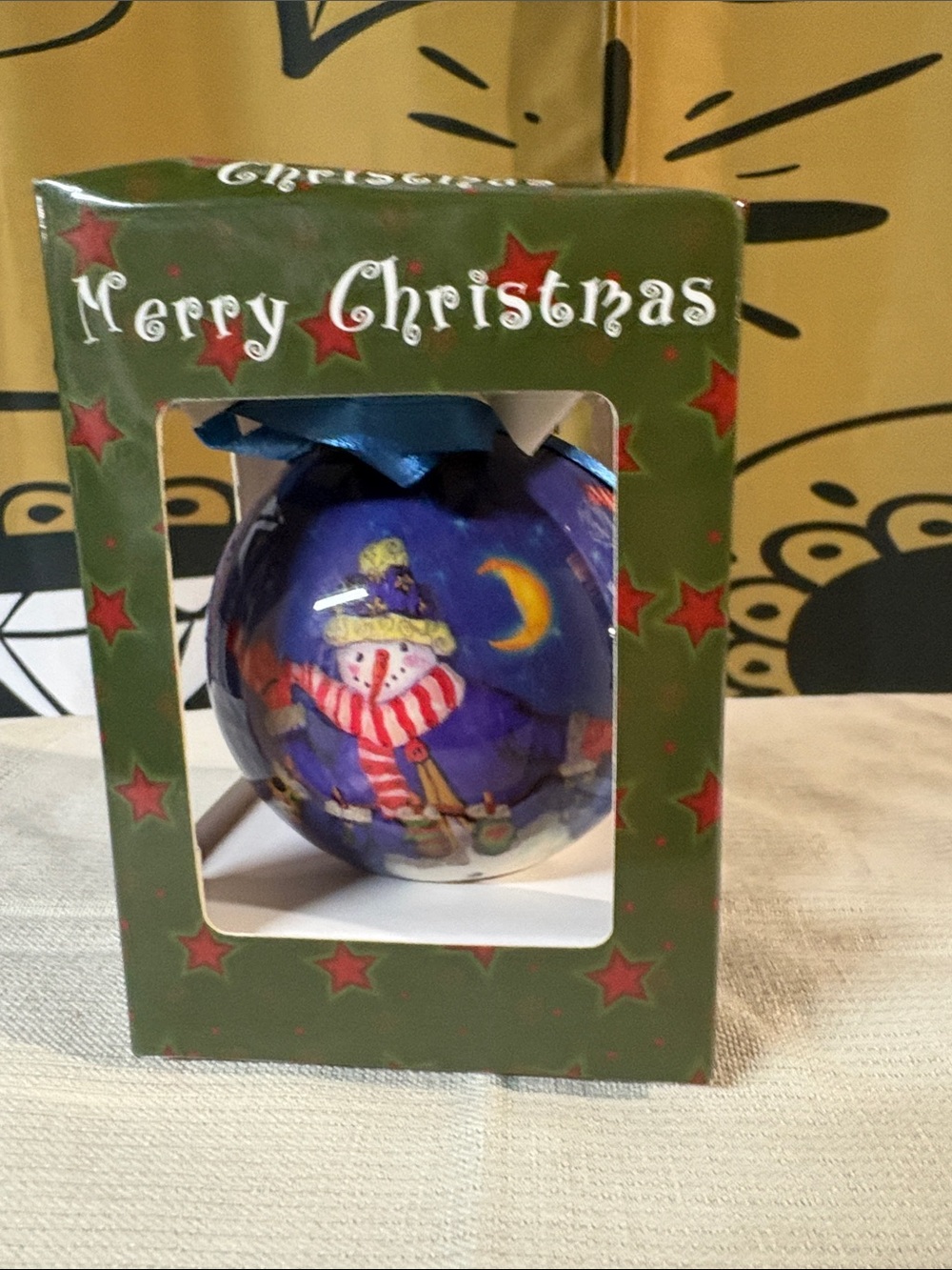 Hand-Painted Blue Snowman Holiday Ornament - Merry Christmas
